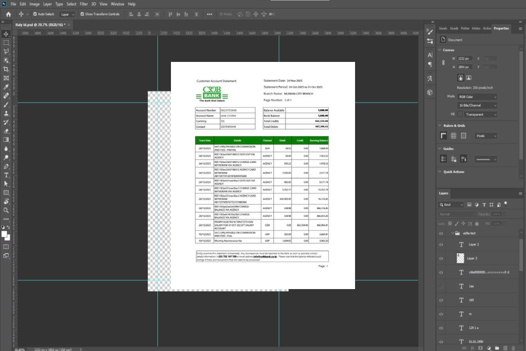 Modèle Word et PDF de relevé de compte bancaire CRDB de Tanzanie, version 2 template Modèle Word et PDF de relevé de compte bancaire CRDB de Tanzanie, version 2 template